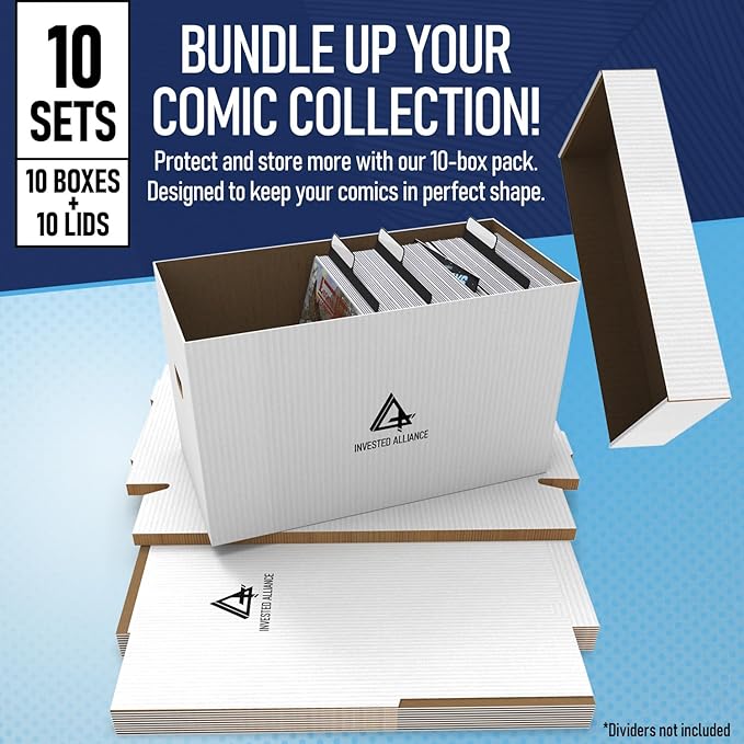 Premium Short Comic Book Storage Box (10 Pack - White). Thick Cardboard Comic Book Box/Cabinet. Comics Books Bin for 150-175 Collectibles. Comics Boxes Storage Case/Cabinet to Showcase Collectibles.