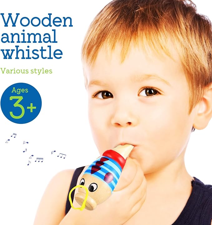 7Pcs Wooden Whistle for Kids, Cute Cartoon Animal Bird Whistle Set, Musical Instrument Early Learning Props Party Favors for Girls Boys