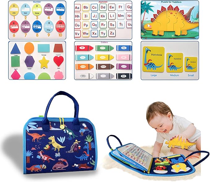 Busy Board for 1+ Year Old Sensory Toys for Toddlers 1-3 Montessori Learning Busy Book for Boys Girls Preschool Toys Gift (Dinosaur)