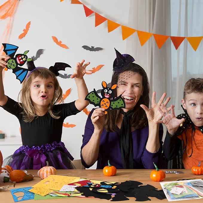 DIYASY 12 Pcs Bats Craft for Kids, Make Your Own Bat Foam Stickers Bats Craft Kits Arts and Crafts DIY Kid Friendly Halloween Decorations Games Party Activities Supplies Age 4-8 8-12