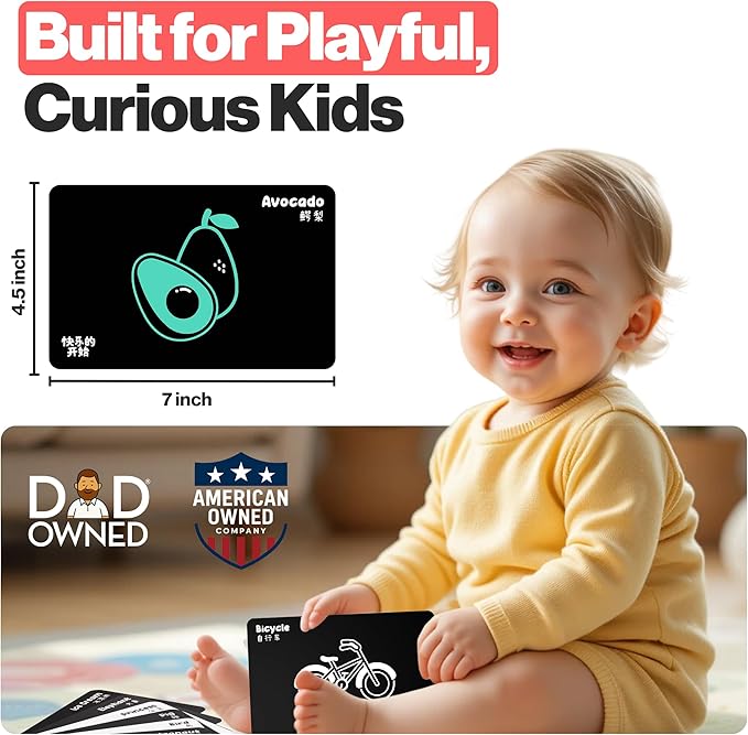 Happy Start High Contrast Baby Cards for Newborns - Black & White Cards, Water-Resistant, BPA-Free, Portable Educational Flashcards for Visual Stimulation, Award-Winning, Ages 0+ (English & Chinese)