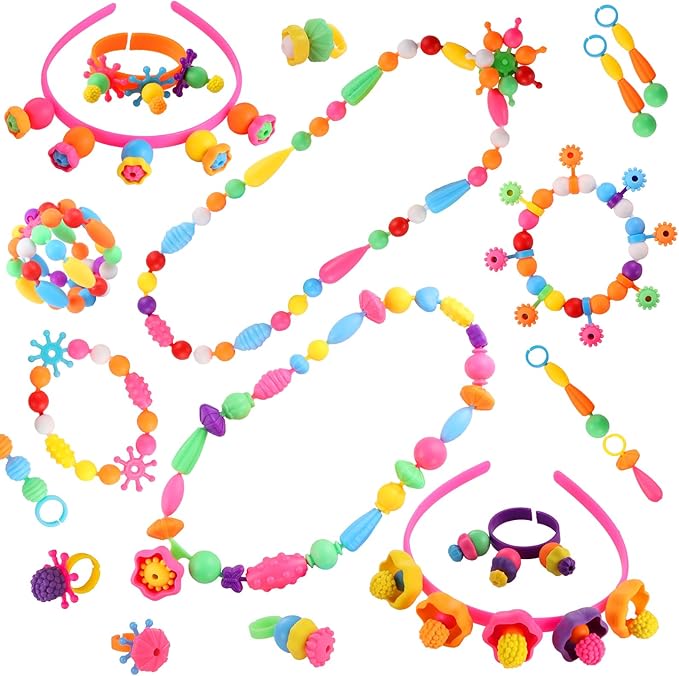Funtopia Pop Beads, 500+ Pcs Jewelry Making Kit for Girls 4-6, Arts and Crafts for Kids 3 4 5 6 7 8, Colorful Snap Beads DIY Bracelet Necklace Ring Set for Little Girls