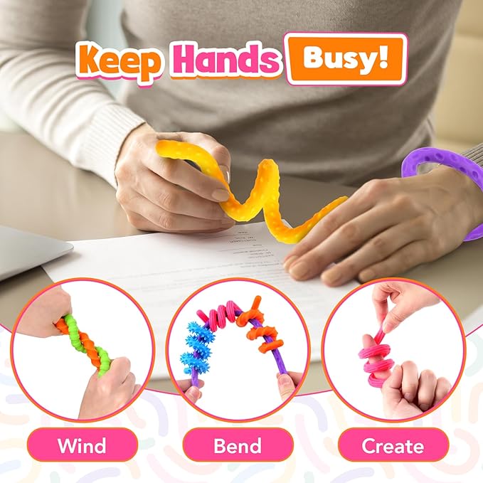 Sensory Fidget Toys for Kids: 6 Pack Textured Silicone Fidget Stick for Stress Anxiety Autistic ADHD, Quiet Desk Fidgets for Classroom, Travel Classroom Must Haves, Stocking Stuffers Gifts