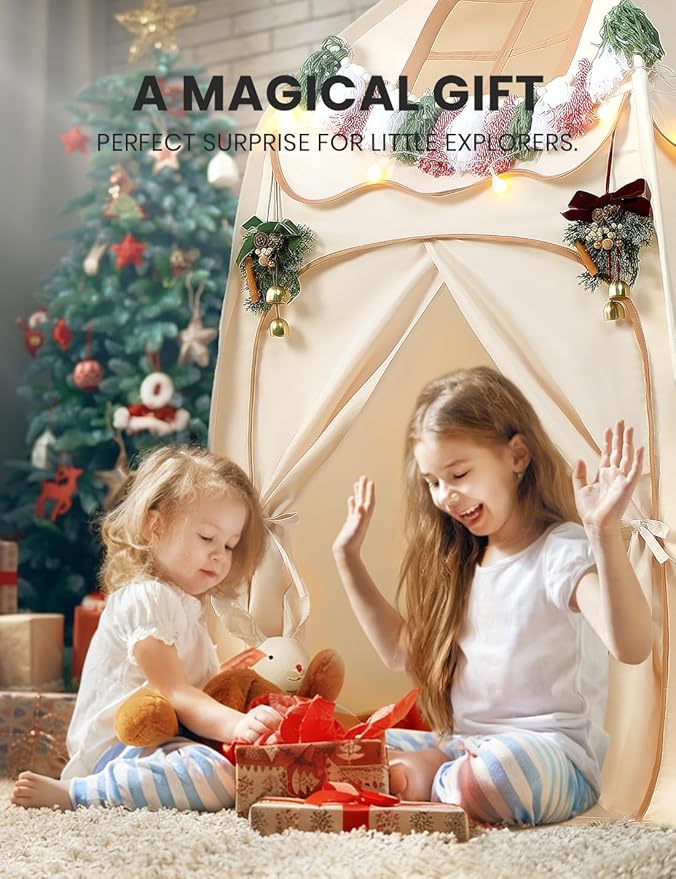 besrey Hexagonal Kids Play Tent, Large Children's Fort with Star Lights, Easy Setup for Indoor Outdoor Playhouse, Gift for Boys Girls, White