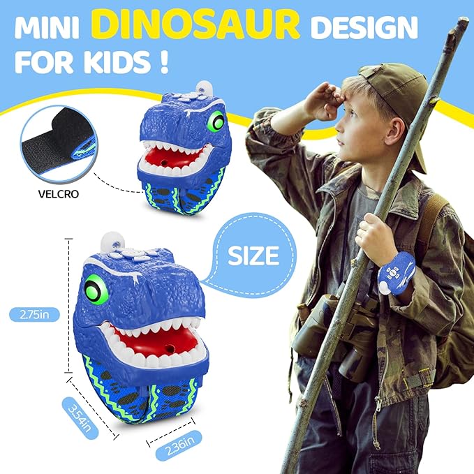 Dinosaur Walkie Talkies for Kids 3 Pack Camping Gear T-Rex Outdoor Toys for Boys Girls Age 3-12 Year Old 3 Channel Long Range Birthday Gifts Easter Christmas Stocking Stuffers Blue