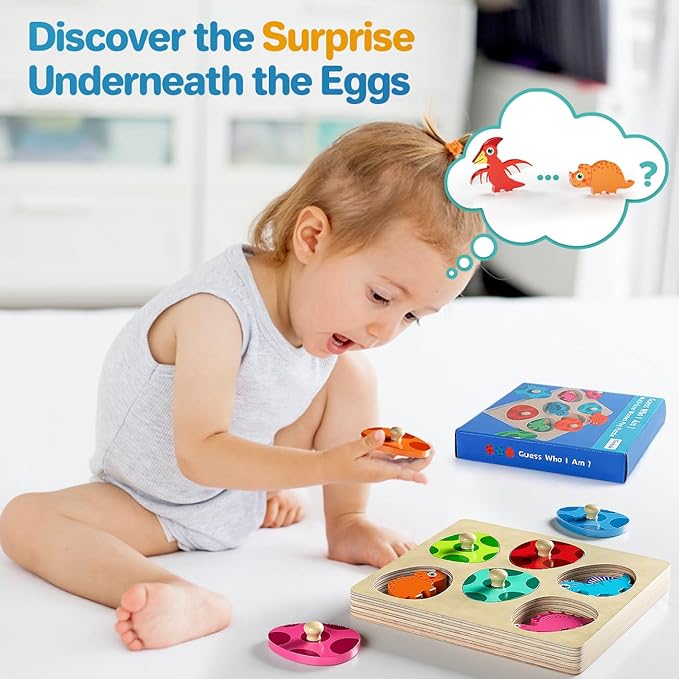 Montessori Toys for 1 Year Old Boys Girls Gifts: Wooden Shape Sorter & Color Match Baby Puzzles 12-18 Months - Dinosaur Matching Eggs Peg Puzzle for 1 2 Year Old Toddler Learning Activities