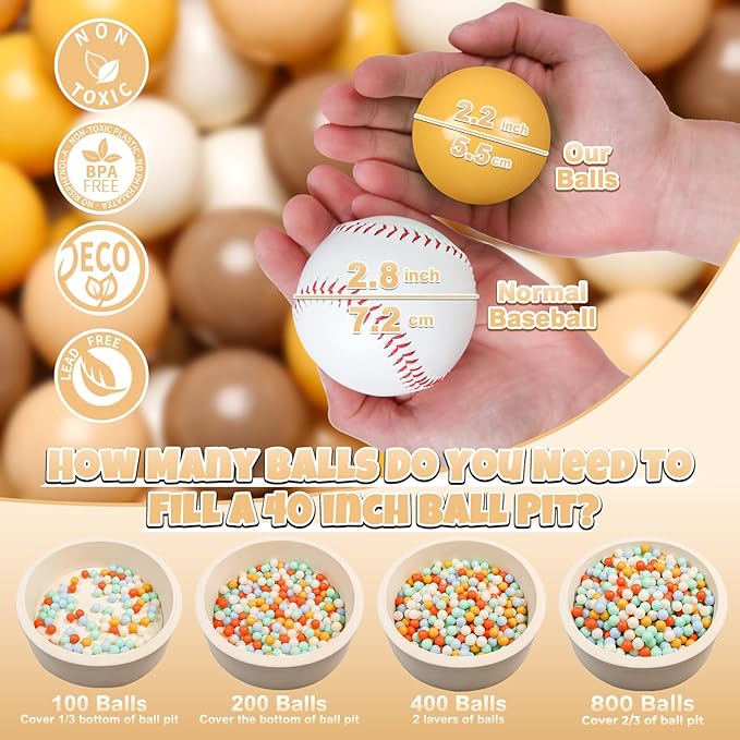 GOGOSO Ball Pit Balls for Toddlers Phthalate-Free BPA-Free Non-Toxic Crush Proof Soft Plastic Play Balls Baby Kids Shape Tent Pool Playhouse Playpen Party Decor,Creamy Brown+Yellow+Milktea 100PCS