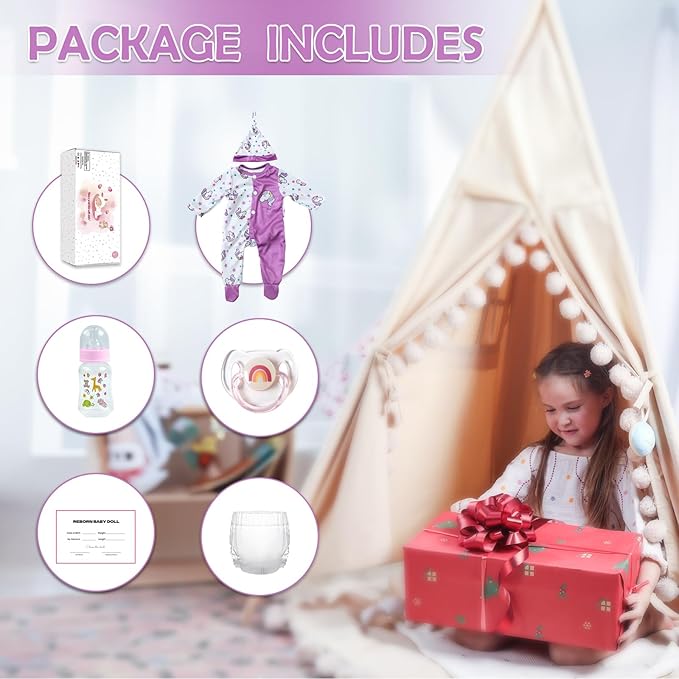 WOOROY Realistic Reborn Baby Dolls, 18 Inch Full Vinyl Body Lifelike Girl Doll, Real Life Newborn Baby Doll, Sleeping Baby Doll with Accessories Gifts Toy for Kids Age 3+
