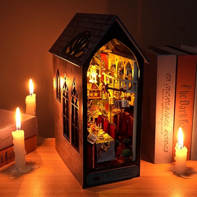 Domigard Book Nook Kit - DIY Miniature House Kit Bookshelf Decor 3D Wooden Dollhouses for Adults Teens LED Book Nook Kits for Adults Unique Birthday Christmas Gift for Family and Friends