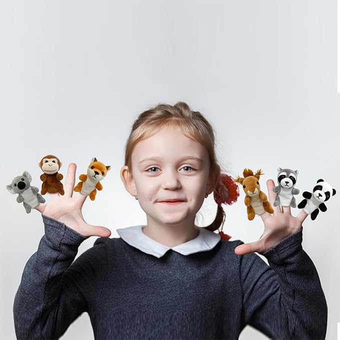 Farm 6pcs Finger Puppets Set, Cute Animal Puppet Mini Hand Puppets Role-Playing Story Animal Soft Plush Toy for Kids Monkey, Fox, Squirrel, Raccoon, Panda, Koala (jungle01)