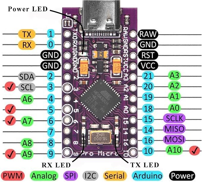 3pcs Pro Micro Board 5V/16MHz Module Board Type C Port for Arduino Leonardo