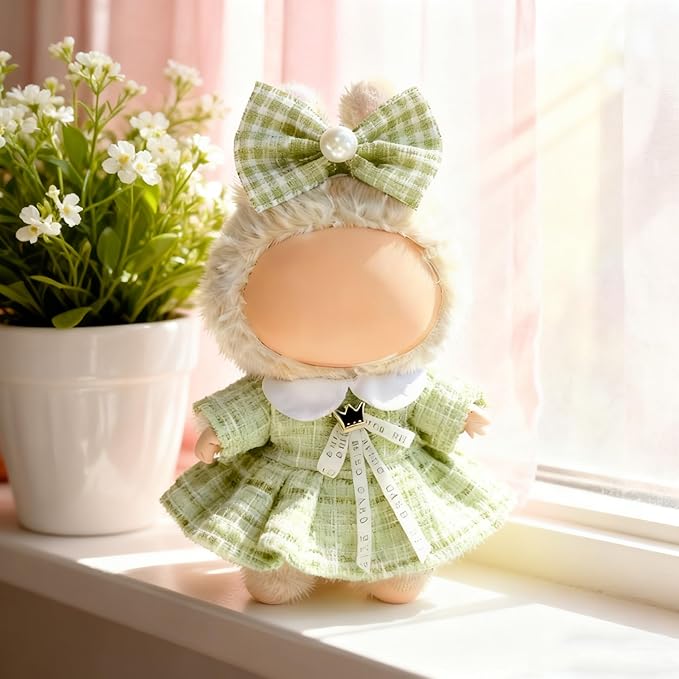 Clothes for LABUBU 17cm Doll (NO Doll), Outfit for LABUBU, Dress and Hairpin Set for LABUBU Dress Up, Fashion and Premium Dolls Accessories for LABUBU (Style N)