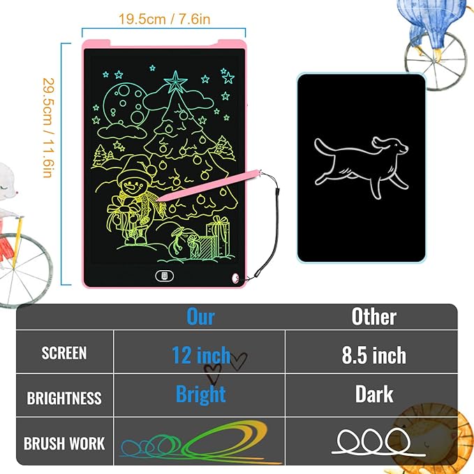 2 Pack 12 Inch LCD Writing Tablet, Electight Colorful Doodle Board, Eye Protection Drawing Board with Lock & Erase FUNC, Birthday Gifts and Toys for 3 4 5 6 7 8 Year Old Boys and Girls - Pink & Blue