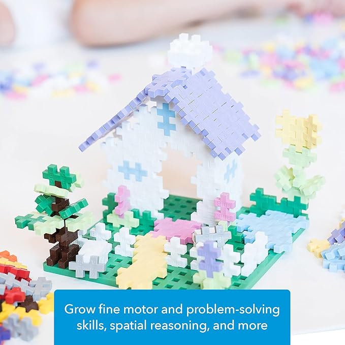 PLUS PLUS 240 Piece Interlocking Building Blocks for Kids, Open Ended Connecting Toys, STEM Bin Mini Manipulatives - Pastel Mix Play Tube & Baseplate