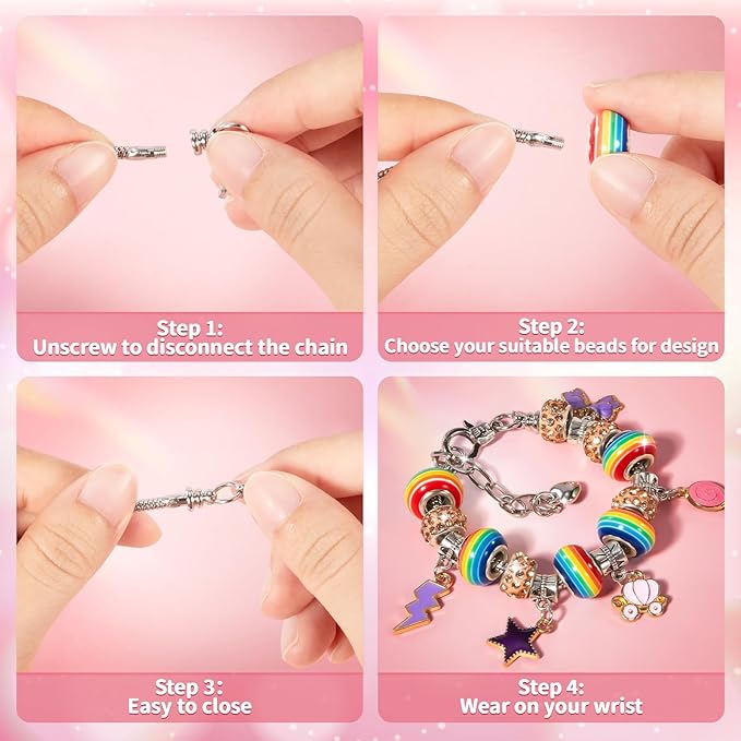 BLmukce Charm Bracelet Making Kit for Girls Ages 8-12, DIY Jewelry Making Kit & Craft Set with Beads, Charms & Necklace Supplies Birthday Christmas Gift for Kids 4-6 7 8 Years Old Girl