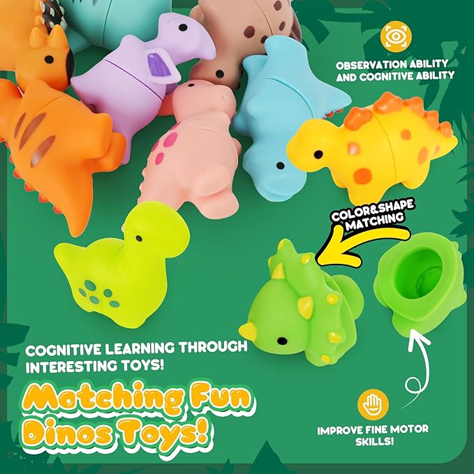 Dinosaur Toys,Montessori Preschool Learning Activities Fine Motor Toys for Kids,10 pcs Little People Dinosaur Matching Games for 2-3 Year Old Boys Girls
