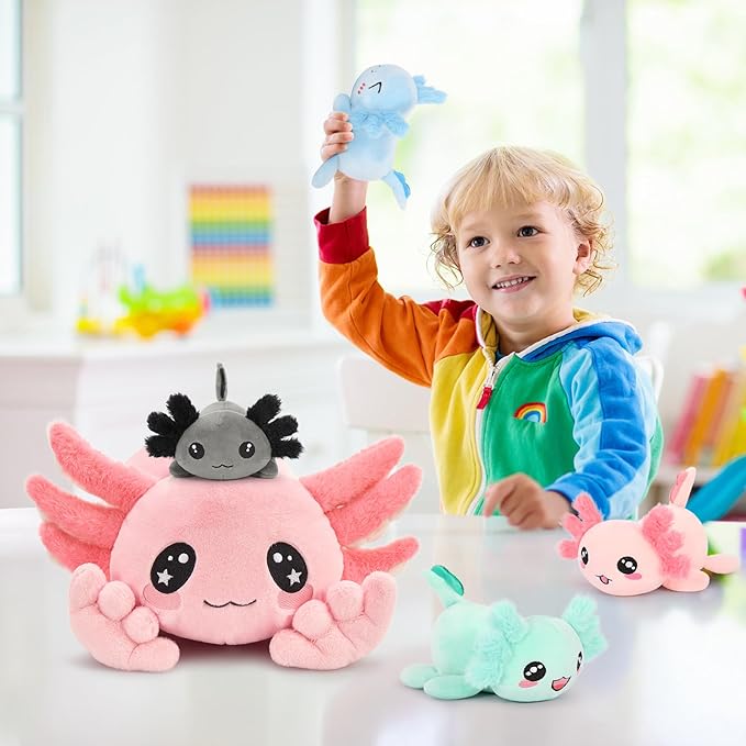 MaoGoLan 5 Pcs Axolotl Stuffed Animals with 4 Babies Inside Belly, Glow in The Dark Plush Axolotl Toys Cute Kawaii Pink Stuffed Salamander for Girls Kids Halloween Christmas Valentine's Day Gift