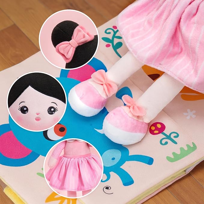 OUOZZZ 13" Soft Baby Doll Toys for 1 + Year Old Girl Gifts, Birthday Gifts for 1 Year Old Girl Christmas Plush Toys Gift for Toddler Kids Asian Black Hair