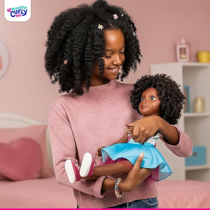 Bella 18-Inch Black Doll with Natural Curly Hair & Medium Brown Skin – African American Baby Doll for Girls Ages 3-9 Years Old - Includes Outfit & Affirmation Book – Perfect for Gift