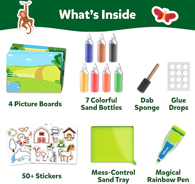 Skillmatics Sand Art Activity - Mess-Controlled DIY Animal Craft Kit with 50+ Colorful Stickers, Creative Arts & Crafts for Kids, Fun Hands-On Activity, Christmas Gifts for Ages 4, 5, 6, 7, 8, 9, 10