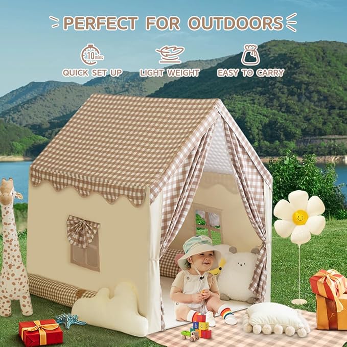 Play Tent with Star Lights, Colored Flags and Carry Bag, Playhouse for Kids,Kids Tent, Indoor Bed Tent for Toddler, Toys for Boy Girl Birthday Gift