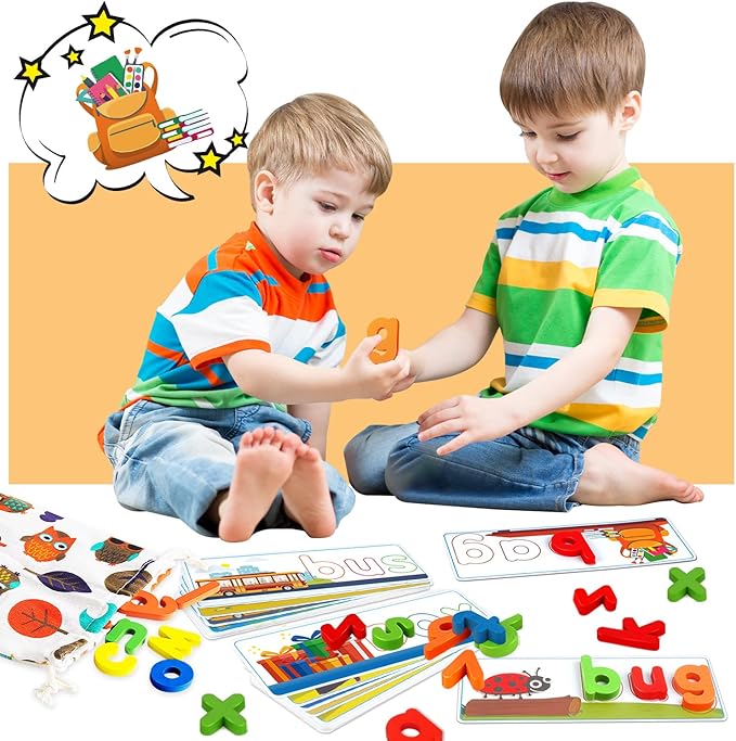 Learning Educational Toys for 2 3 4 5 6 Years Old Boys Girls, See & Spell Matching Letter Game with Alphabet Cards for Kids, Preschool CVC Word Builders Toy, Christmas Birthday Gifts for Age 2-4 4-6