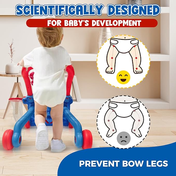 Baby Walker Toys,Push Walker for Boys & Girls Learning to Walk,Sit to Stand Early Educational Toys,Activity Center for Infant,Christmas Birthday Gift for Toddler 6-18 Months,Red