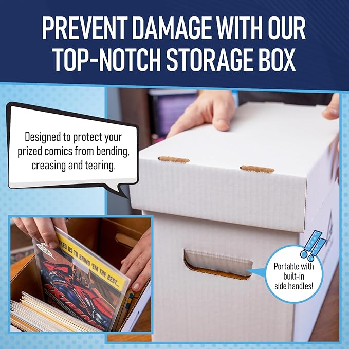 Premium Short Comic Book Storage Box (20 Pack - White). Thick Cardboard Comic Book Box/Cabinet. Comics Books Bin for 150-175 Collectibles. Comics Boxes Storage Case/Cabinet to Showcase Collectibles.