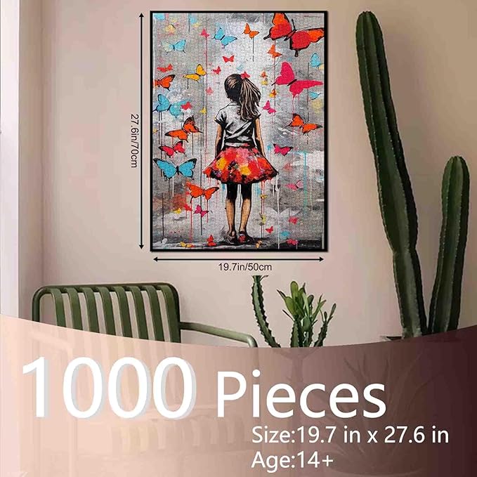 Tucocoo 1000 Piece Jigsaw Puzzles for Adults Colorful Butterfly Painting Jigsaw Puzzle Banksy Girl 1000 Pieces Puzzles for Challenging Family Activity Game Graffiti Street Art DIY Puzzle Wall Decor