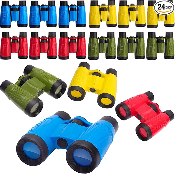 ASONA 24 PCS Binoculars for Kids with Neck String, Bulk Toy Binoculars Nature Exploration Toys Safari Jungle Animal Theme Party Favors for Bird Watching Camping Hunting Hiking Supplies