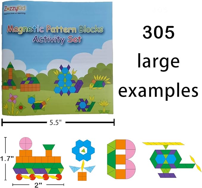 ZazzyKid Kids Magnetic Pattern Blocks Set: 216 PCS Geometric Shape Puzzles Tangram - STEM