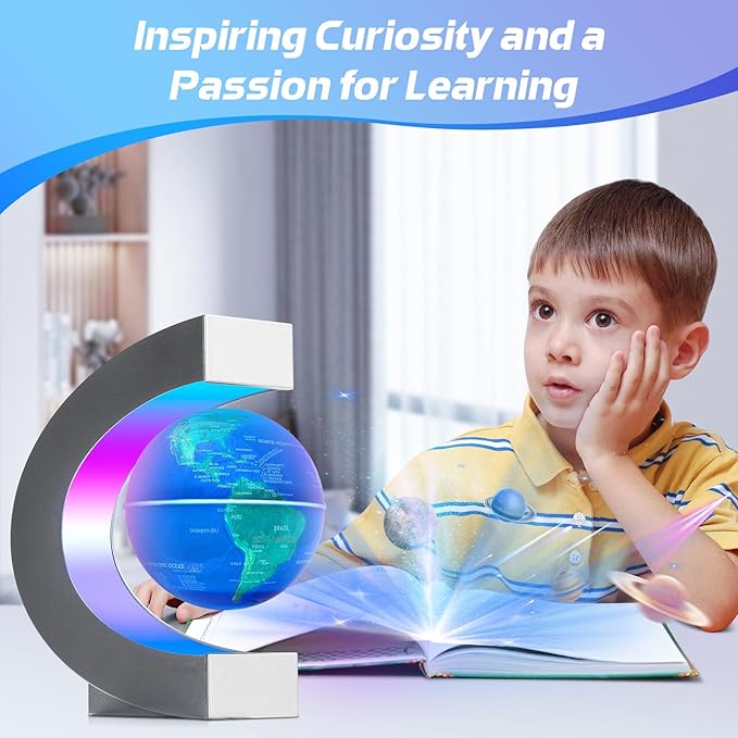 Magnetic Levitating Floating Globe Lamp with Multicolor LED Lights, Cool Gadgets C Frame Floating Globe for Office Home Desk Decor, Cool Tech Gift for Men Father Husbands Boys and Girls