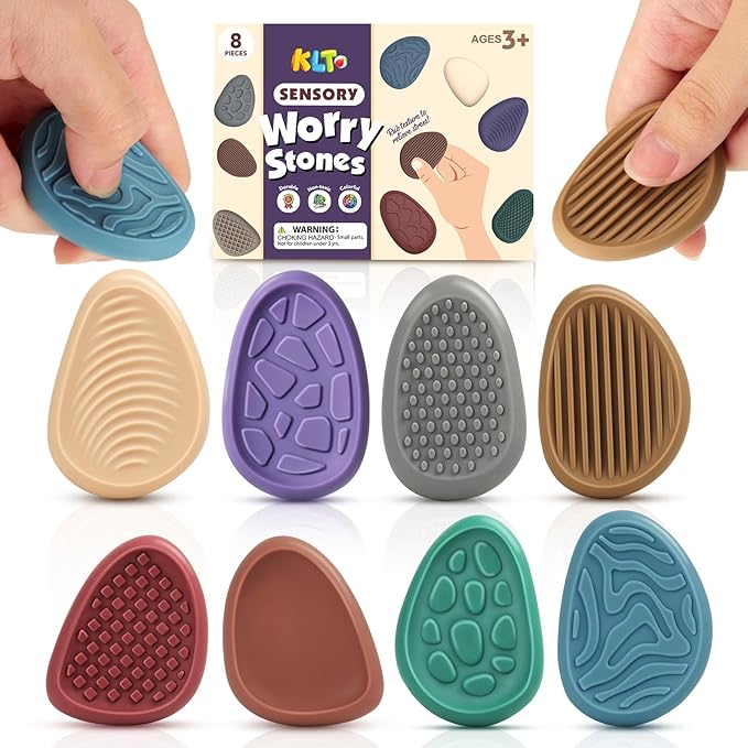 Fidget Toys Adults Sensory Stone: 8 Pack Texture Worry Stone for Kids Calming - Sensory Autism Toys for Anxiety Relief - Quiet Small Fidgets for Classroom Prizes