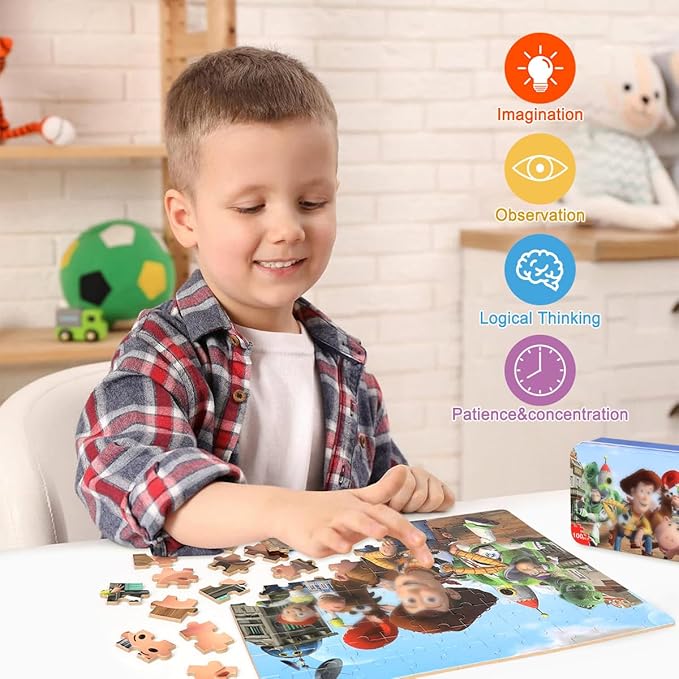 Puzzles for Kids Ages 4-8,Kids Puzzle in a Metal Box,Cute Kid Small Toys Puzzles,Children Boys Girls Learning Educational Toy,100 Pieces