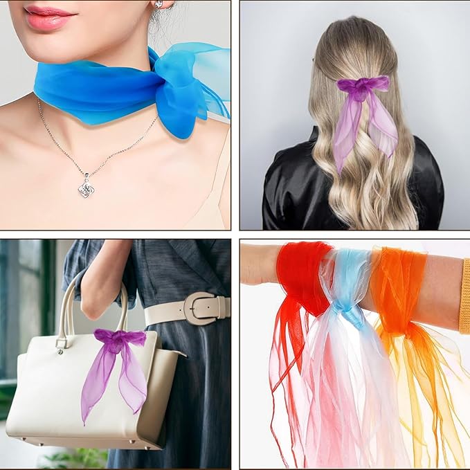 KIMOBER 12PCS Square Dance Scarves,12 Colors Juggling Silk Magic Tricks Music Movement Scarf Props for Kids Toddlers Children(24in × 24 Inches)