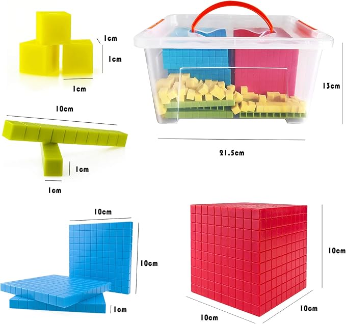Base Ten Blocks Set - 121PCs Base 10 Set Learning Math Manipulative Teach Kids Volume, Place Value and Number Concepts for Early Counting Math in School or Home