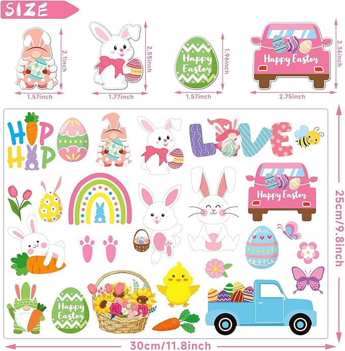 MARFOREVER 50 PCS Easter Window Thick Gel Clings Stickers Rabbit Eggs Window Decals Reusable Gel Clings for Adults Kids Classroom Home Spring Easter Party Supplies Decorations