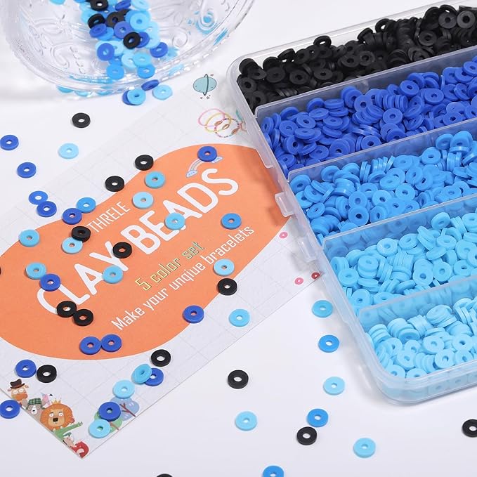 4000pcs Blue Clay Beads for Bracelets Making 6mm Heishi Beads Polymer Flat Round Disc Clay for Jewelry Making Blue Bead Crafts