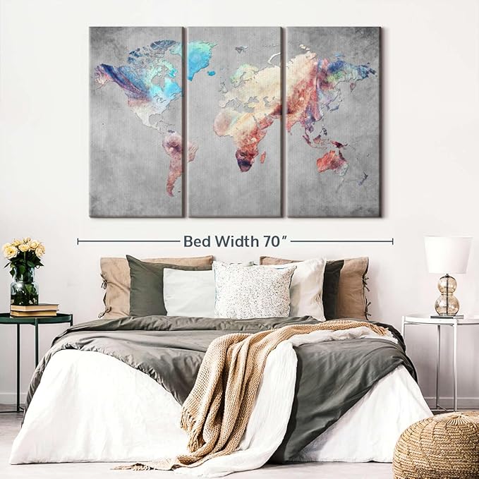ElephantStock Artistic Touch World Map Multi Piece Canvas - 3 Panel Wall Decor - Map of the World Art - Canvas for the Office and Home - 65" X 42"