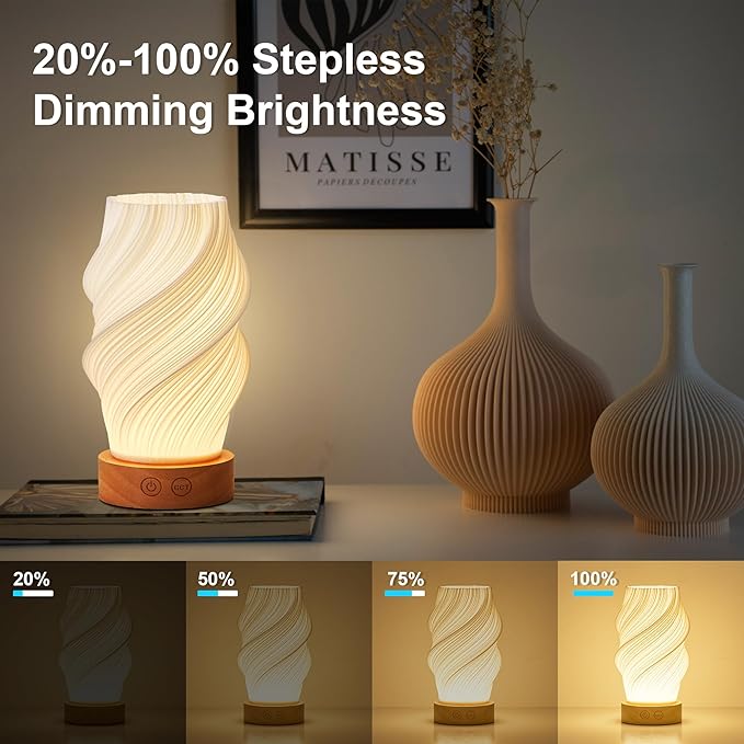 Cordless LED Table Lamp Set of Two, Battery Operated Portable Desk Lamp, 3 Color & Dimmable, Modern Rechargeable Table Light for Living Room,Bedroom,Bedside, White, 8.6inch