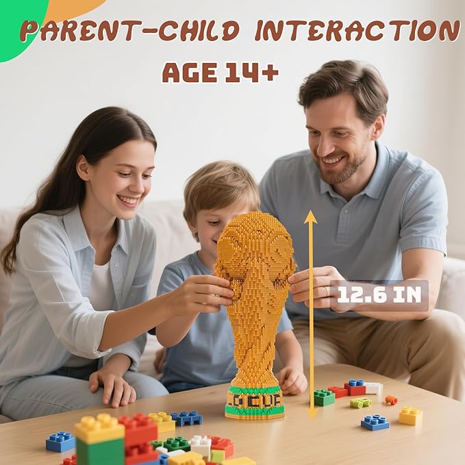 Mini Blocks Building Sets Adult - World Cup Trophy Model, 4000+ Pcs Micro Building Blocks Sets, Best Architectural Gift for 14+ Teens and Soccer Enthusiasts, Building Block Enthusiast