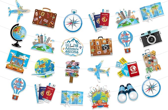 4Pcs Travel Party Banners for Travel Party Decorations Pre-Assembled Let The Adventure Begin Banner Graduation Retirement Job Career Change Farewell Banner Decor for Let the Ddventure Begin Decoration