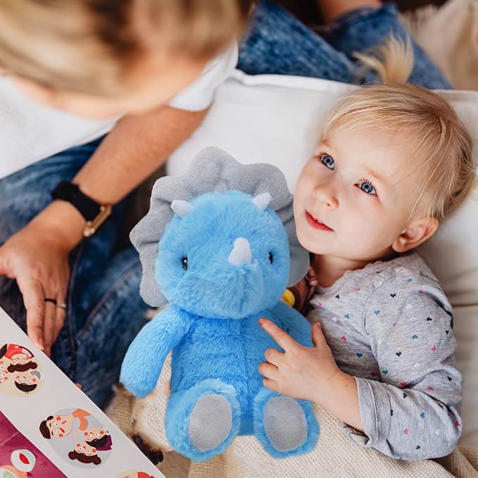 VANLINNY Blue Dinosaur Stuffed Animals, 9" Soft Dinosaur Plush Toys for Boys, Cute Triceratops Figure, Birthday Xmas Gifts for Grandkids Boys Toddlers and Girls 3 4 5 6 7 8 Year