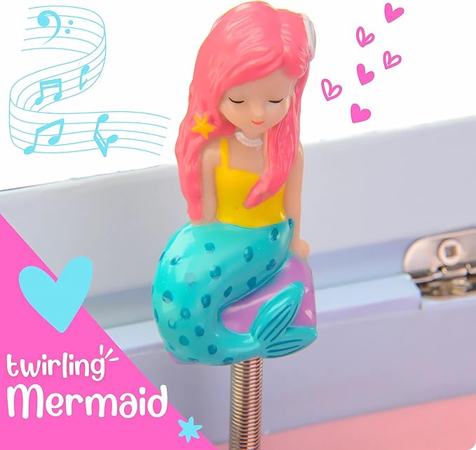 Mermaid Musical Jewelry Box for Girls - Kids Music Box with Drawers, Mermaid Mermaid Gifts for Girls, Mermaid Jewelry Boxes for Ages 3-10 - 9 x 5 x 9.3 in, Blue