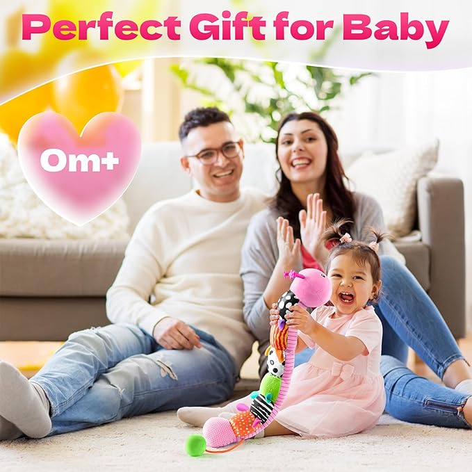 HEMRLY Baby Girl Toys for 0-6 Months, Musical Plush Caterpillar Infant Sensory Toy with Baby Mirror&Crinkle Rattle,Pull String,Teething, Tummy Time Newborn Gifts for 0-3-6-12 Boys Girls - Pink Leaf