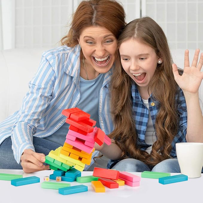 Coogam Wooden Blocks Stacking Game with Storage Bag, Toppling Colorful Tower Building Blocks Balancing Puzzles Montessori Toys Learning Sorting Family Games Educational Toys Gifts for Kids