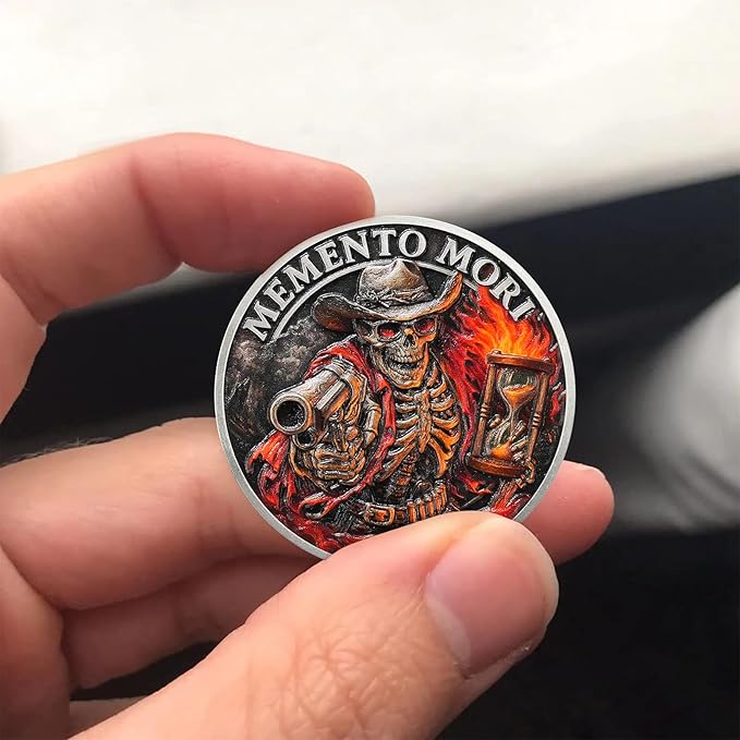 AtSKnSK Memento Mori Coin Momento Mori Coin Skull Coin Stoic Gifts Memento Mori Calendar Living Memento Mori Amor Fati Coin (Musketeer Skull)