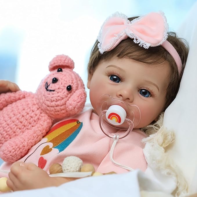 SCOM Lifelike Reborn Baby Dolls - Meadow 18 Inch Realistic Baby Dolls Newborn Girl Cloth Body Vinyl Limbs Gift or Toys Collection for Kids Age 3+
