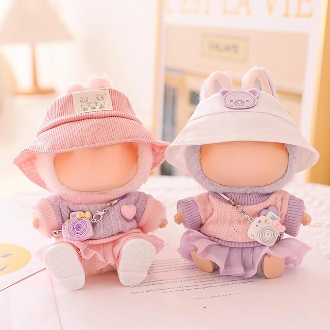 17cm Doll Clothes Set (No Doll), 5 Pieces Skirt Outfit Set for 6.7inch Dolls Dress Suit, Fashion Kawaii Dress Up Hat Overskirt Shoes Accessories for 1st/2nd/3rd Gen Dolls Play & Display Purple