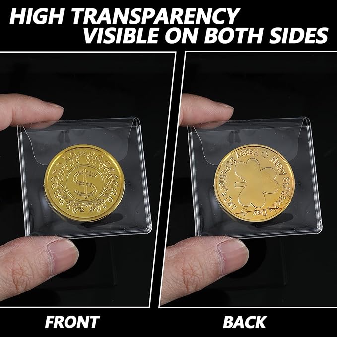 simarro 200Pcs Single Pocket Coin Flips Coin Sleeves Holders, 2.2x2.2 Inch Clear PVC Coin Protectors Badge Commemorative Coin Packaging Bag for Coins Jewelry and Small Items Storage